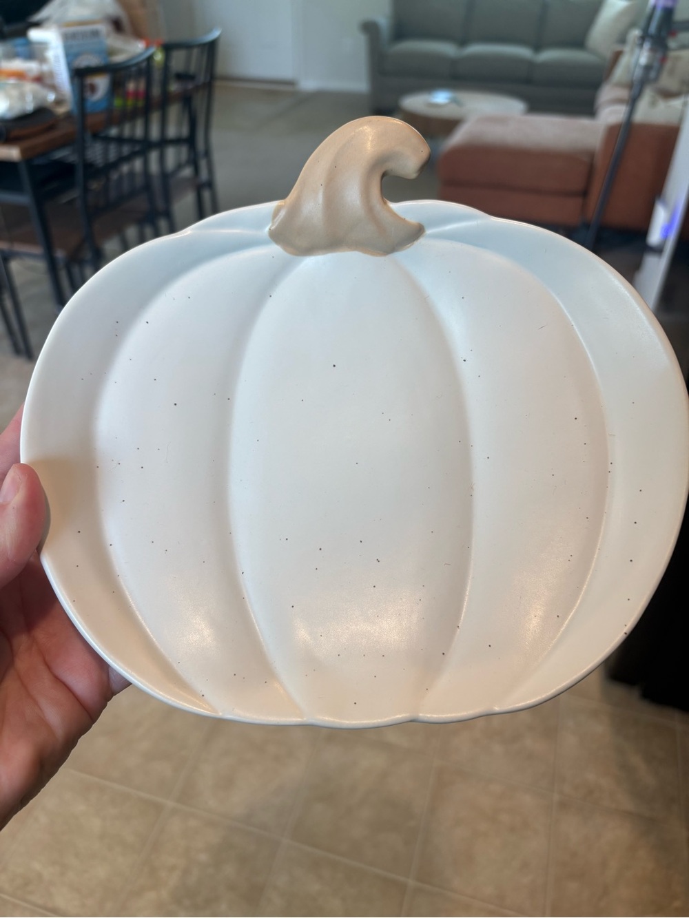 Kirklands White Pumpkin-Shaped Ceramic Serving Dish with Tan Stem Set of 4